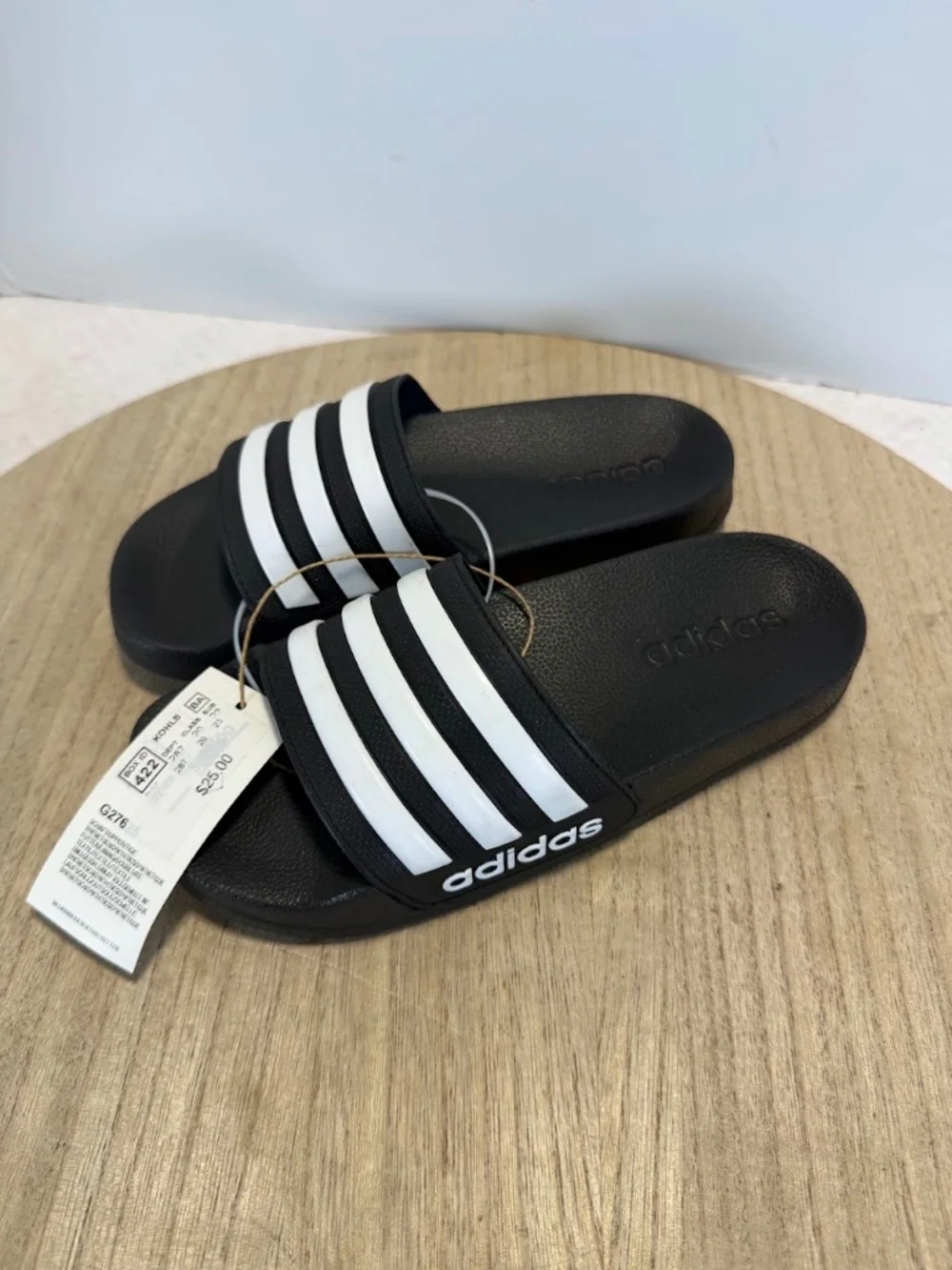 Adidas Adilette Shower K Slides Kids Size 2 Black White NWT Sandals
